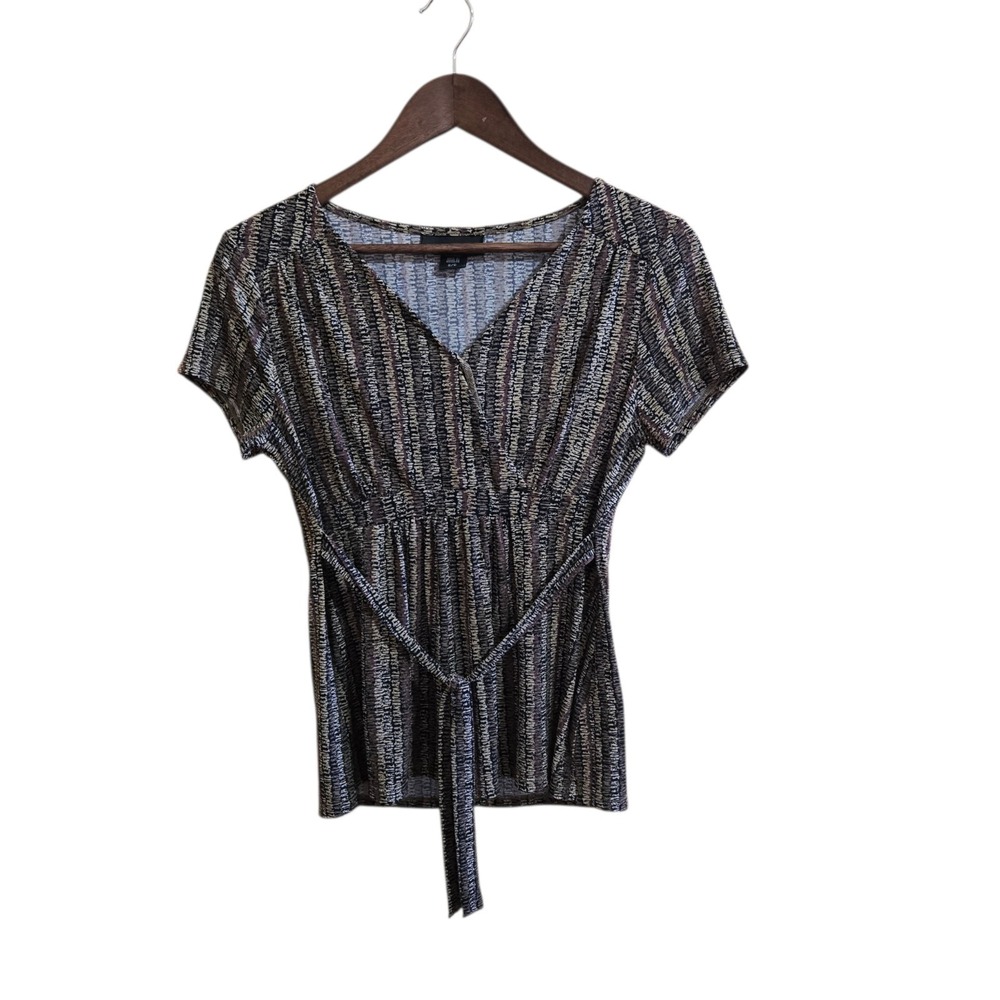 Attention Womens 2 Piece‎ Set SZ XS Short Sleeve Blouse Skirt Black Brown